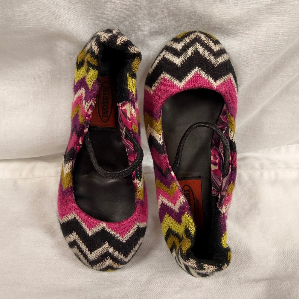 Missoni Toddler Girl Pink Zigzag Knit Ballet Flats Elastic‎ Strap Size 7 Toddler